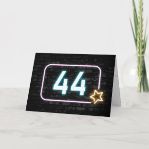 44th Birthday Neon Sign On Brick Wall Card