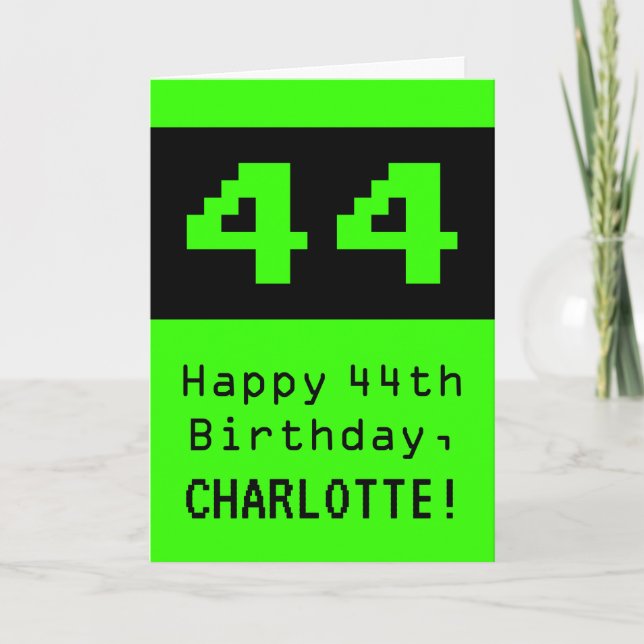 44th Birthday: Nerdy / Geeky Style "44" and Name Card (Front)