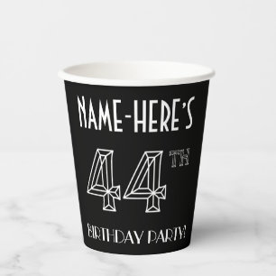 44th Birthday Party: Art Deco Style + Custom Name Paper Cups