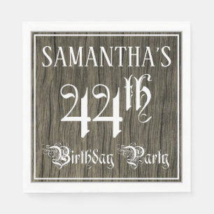 44th Birthday Party — Fancy Script, Faux Wood Look Napkin