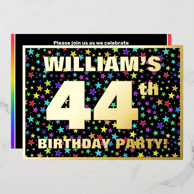 44th Birthday Party — Fun, Colourful Stars Pattern (Front/Back)