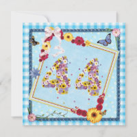 44th Birthday party Invitation flowers,butterflies