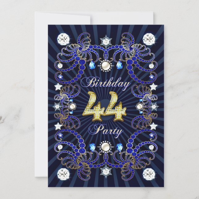 44th birthday party invite with masses of jewels (Front)