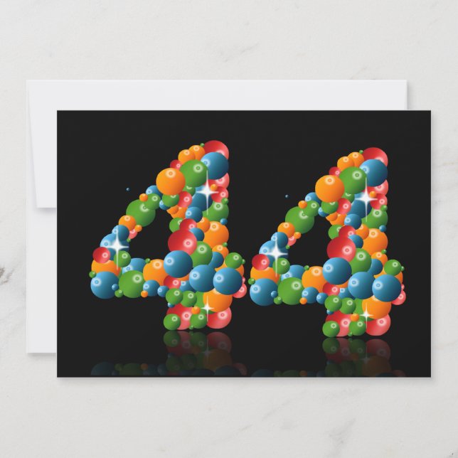 44th Birthday party, with bubbles and balls Invitation (Front)