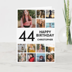 44th Birthday Photo Collage 13 Photos Black White Card