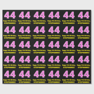 44th Birthday: Pink Stripes and Hearts "44" + Name Wrapping Paper