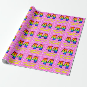 44th Birthday: Pink Stripes & Hearts, Rainbow # 44 Wrapping Paper