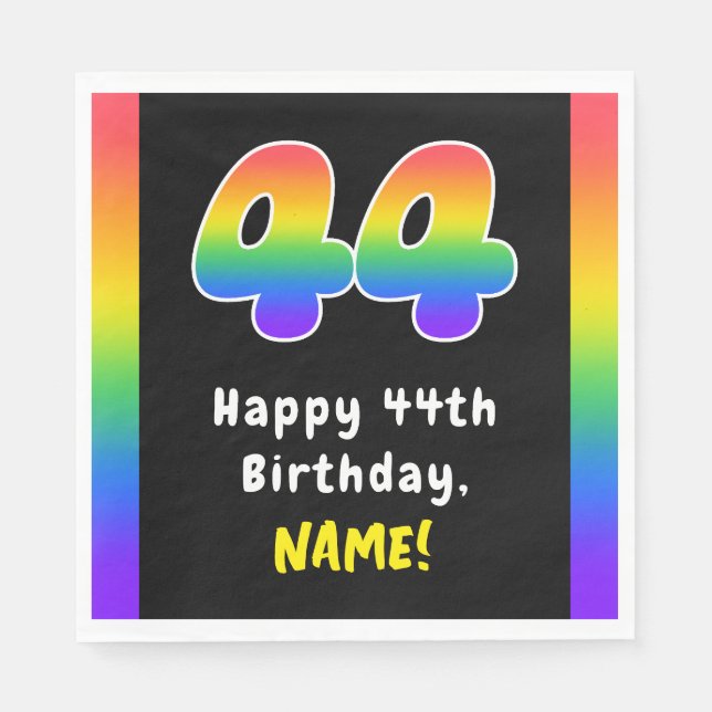 44th Birthday: Rainbow Spectrum # 44, Custom Name Napkin (Front)