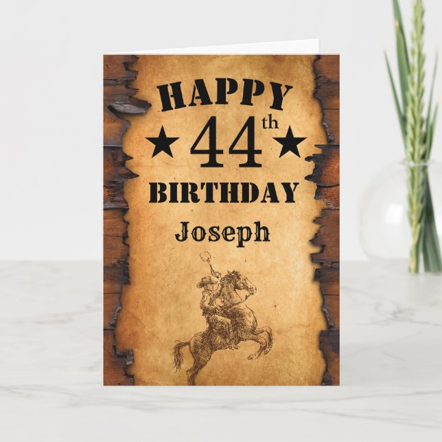 44th Birthday Rustic Country Western Cowboy Horse Card (Front)