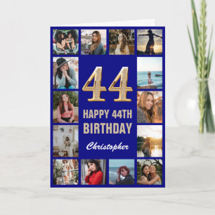 44th Happy Birthday Navy Blue & Gold Photo Collage Card
