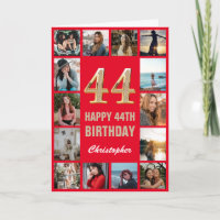 44th Happy Birthday Red and Gold Photo Collage