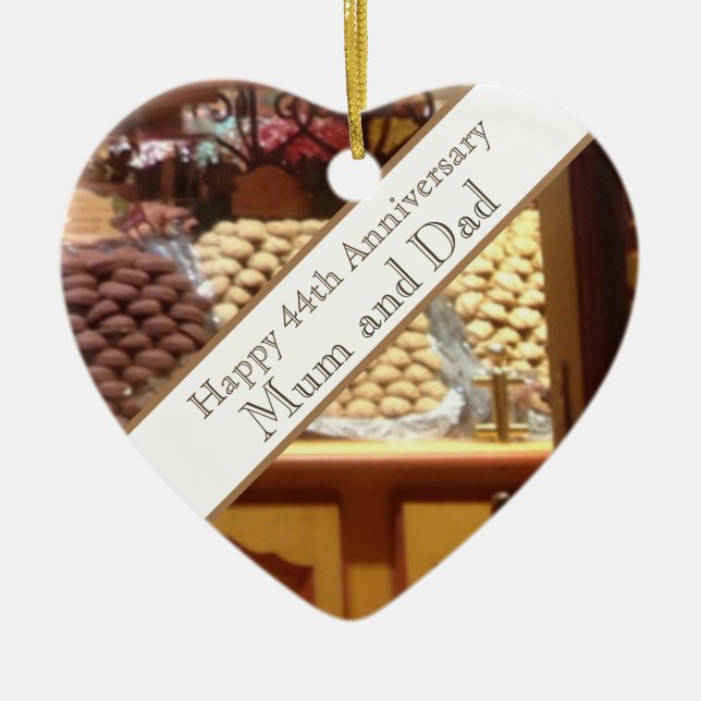 44th Wedding Anniversary editable Ceramic Tree Decoration (Front)