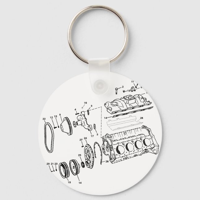 454ci Engine Diagram Key Ring (Front)