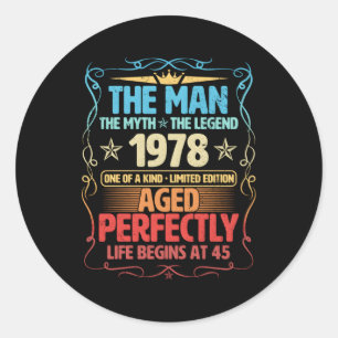 45 1978 Myth Legend 45Th Classic Round Sticker