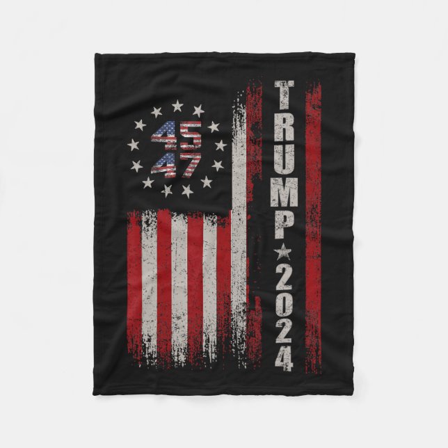 45 47 Trump 2024 American Flag  Fleece Blanket (Front)
