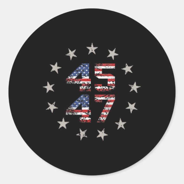 45 47 Trump 2024 American Flag (on Back) 1  Classic Round Sticker (Front)