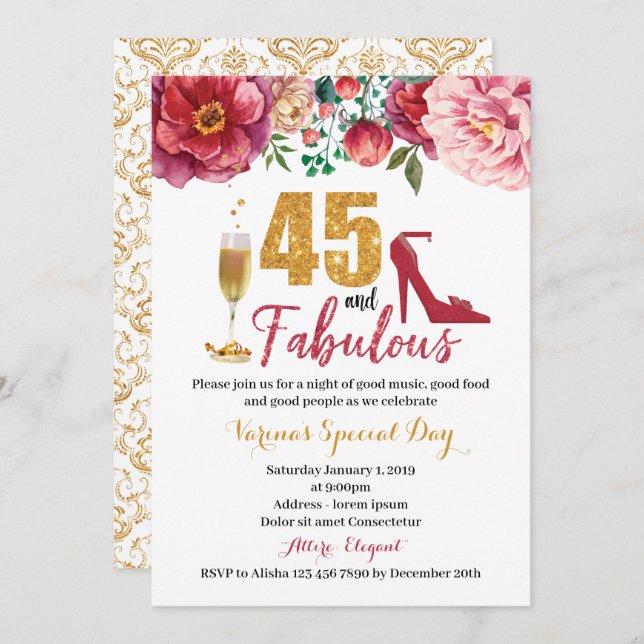 45 and Fabulous Birthday Invitation for Women (Front/Back)