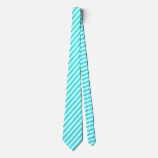 45 Deg White and Cyan Blue Lines Tie (Front)