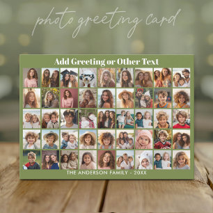 45 Photo Collage Grid with Text - green white Holiday Card