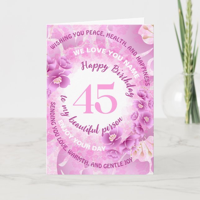 45 Pink Cherry Blossom Floral Milestone Birthday Card (Front)