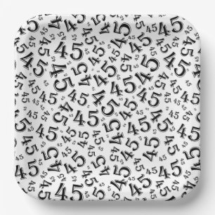 45 Random Number Pattern Black/White Paper Plate
