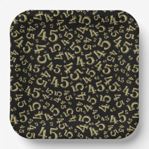 45 Random Number Pattern Gold/Black Paper Plates