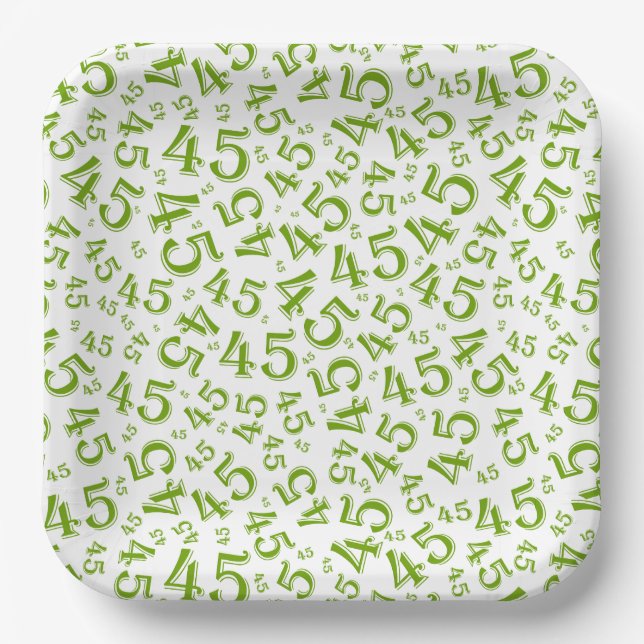 45 Random Number Pattern Green/White Paper Plate (Front)