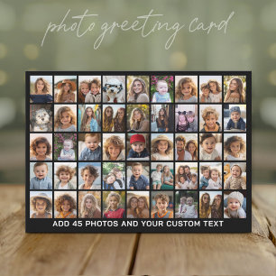 45 Square Photo Collage Grid with Text - black Holiday Card