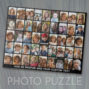 45 Square Photo Collage Grid with Text - black Jigsaw Puzzle