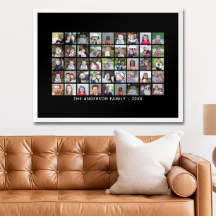 45 Square Photo Collage Grid with Text - black Poster