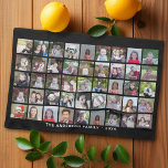45 Square Photo Collage Grid with Text - black Tea Towel<br><div class="desc">Use 45 SQUARE photos to create a personal photo collage. This modern, clean layout includes a text block in a san serif font to add a family name or a name. The background colour can be changed in the customise area. ***For best results for this multi photo layout - crop...</div>