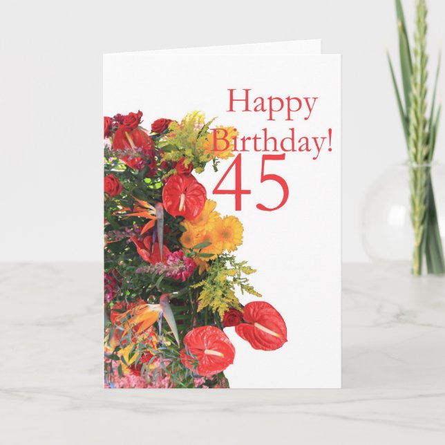 45 th birthday red yellow bouquet card (Front)