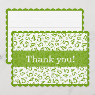 45 "Thank you!" Green/White Number Pattern  Thank You Card