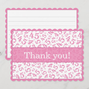 45 "Thank you!" Pink/White Number Pattern Thank You Card