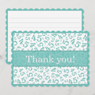 45 "Thank you!" Teal /White Number Pattern  Thank You Card