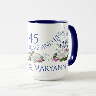 45 Years of Love Anniversary White Roses Custom Mug