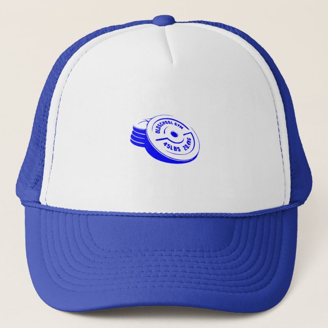 45lbs Plate Gym Warrior - Realistic Weight Plate Trucker Hat (Front)