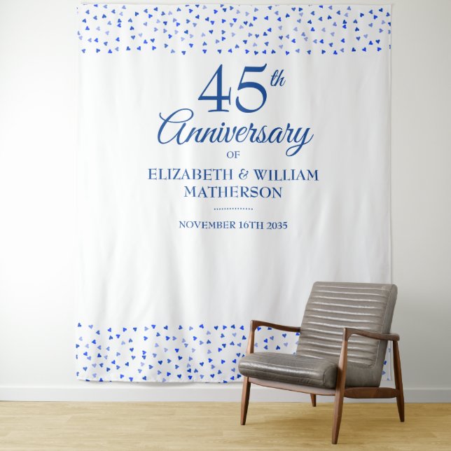 45th 65th Anniversary Hearts Photo Booth Backdrop Tapestry (In Situ)