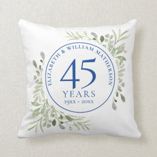45th 65th Anniversary Photo Watercolor Greenery Cushion