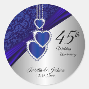 45th / 65th Sapphire Wedding Anniversary Design Classic Round Sticker