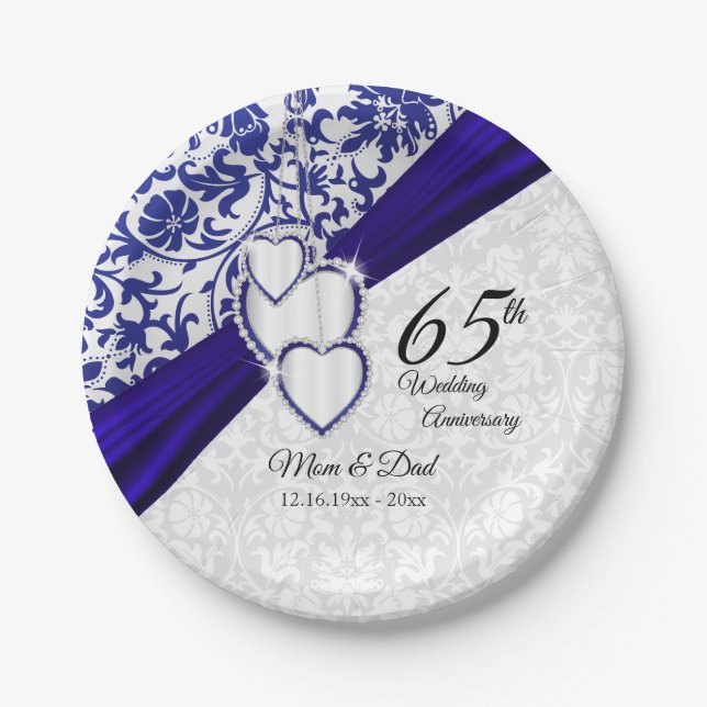 45th / 65th Sapphire Wedding Anniversary Paper Plate (Front)