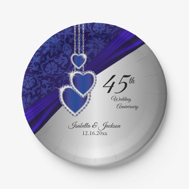 45th / 65th Sapphire Wedding Anniversary Paper Plate (Front)