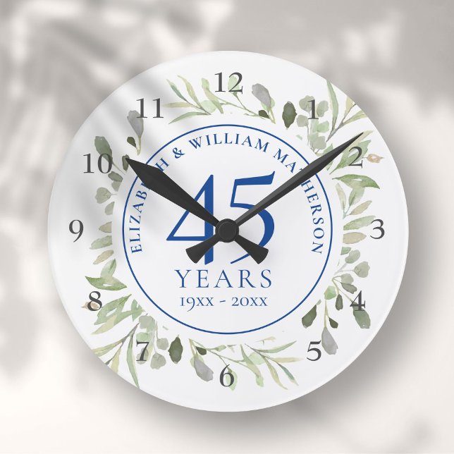 45th 65th Wedding Anniversary Greenery Round Clock (45th 65th Wedding Anniversary Greenery Round Clock)