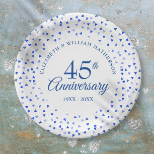45th 65th Wedding Anniversary Love Hearts Confetti Paper Plate
