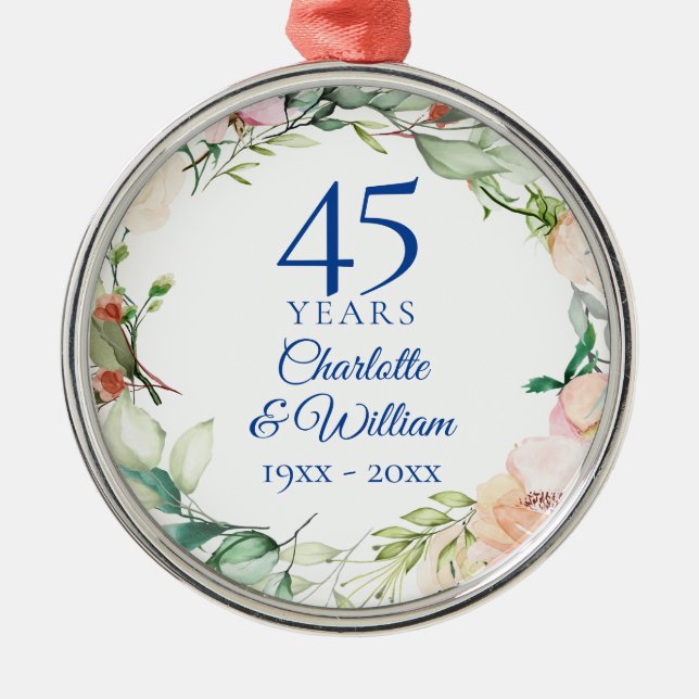 45th 65th Wedding Anniversary Roses Floral Garland Metal Tree Decoration (Front)