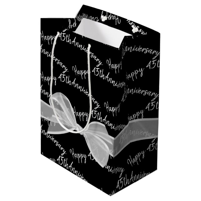45th Anniversary Bow on Black    Medium Gift Bag (Back Angled)