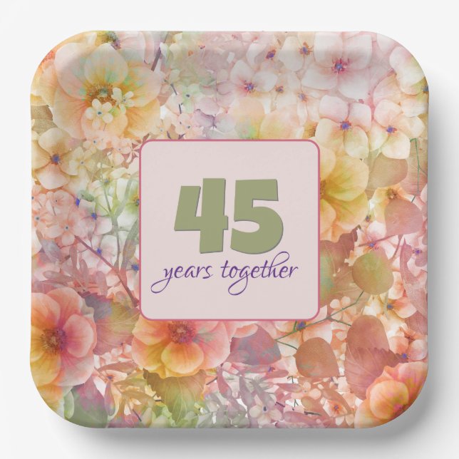 45th Anniversary Cosmos Floral Design  Paper Plate (Front)