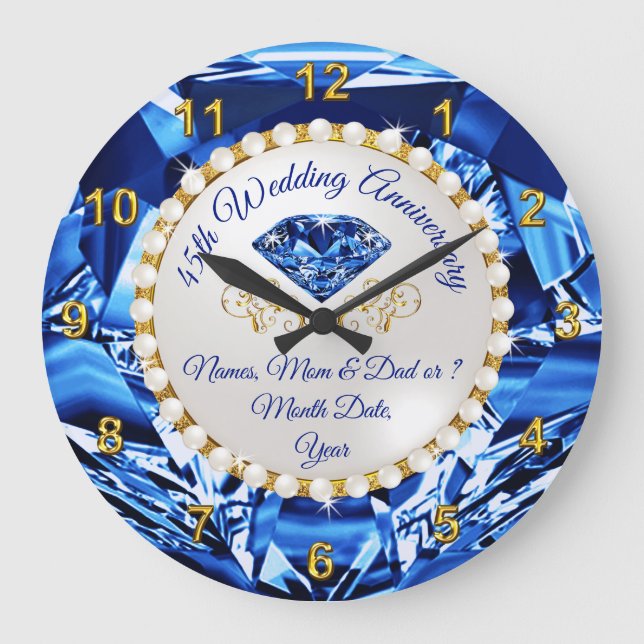 45th Anniversary Gift Ideas for Couples, Stunning  Large Clock (Front)