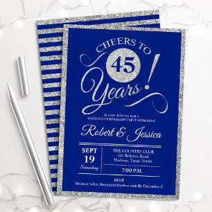 45th Anniversary Party - Sapphire Blue Silver Invitation