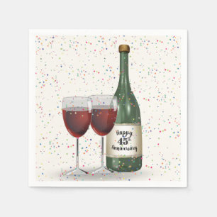 45th Anniversary Party Wine Bottle and Two Glasses Napkin